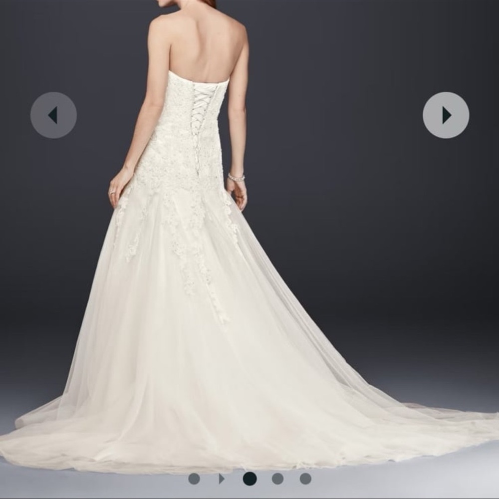 David’s Bridal Floral Laced Strapless Corset Princess Bridal Wedding Dress Ivory - Picture 6 of 11